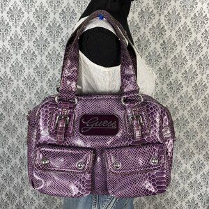 Guess Size Large (L) Guess Purple Metallic Snake Print Shoulder Bag with Silver